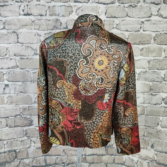 Vintage 1970s Mod Button Front Blouse Swirly Pattern Shimmer Black Brown No Size - Picture 11 of 15